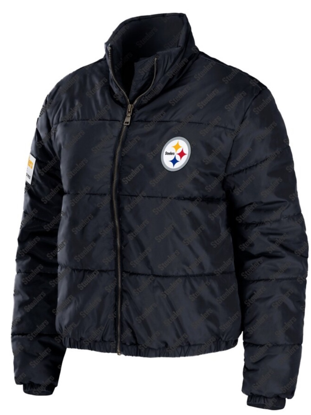 NWT WEAR by Erin Andrews Black Pittsburgh Steelers Puffer Full-Zip Cropped Jacke